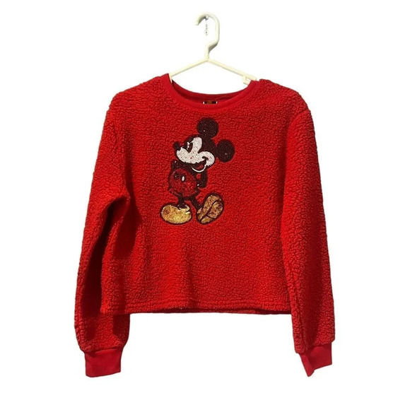 Disney‎ Women's Sequin Mickey Mouse Nubby Fleece Sweatshirt Size Small - Picture 2 of 4